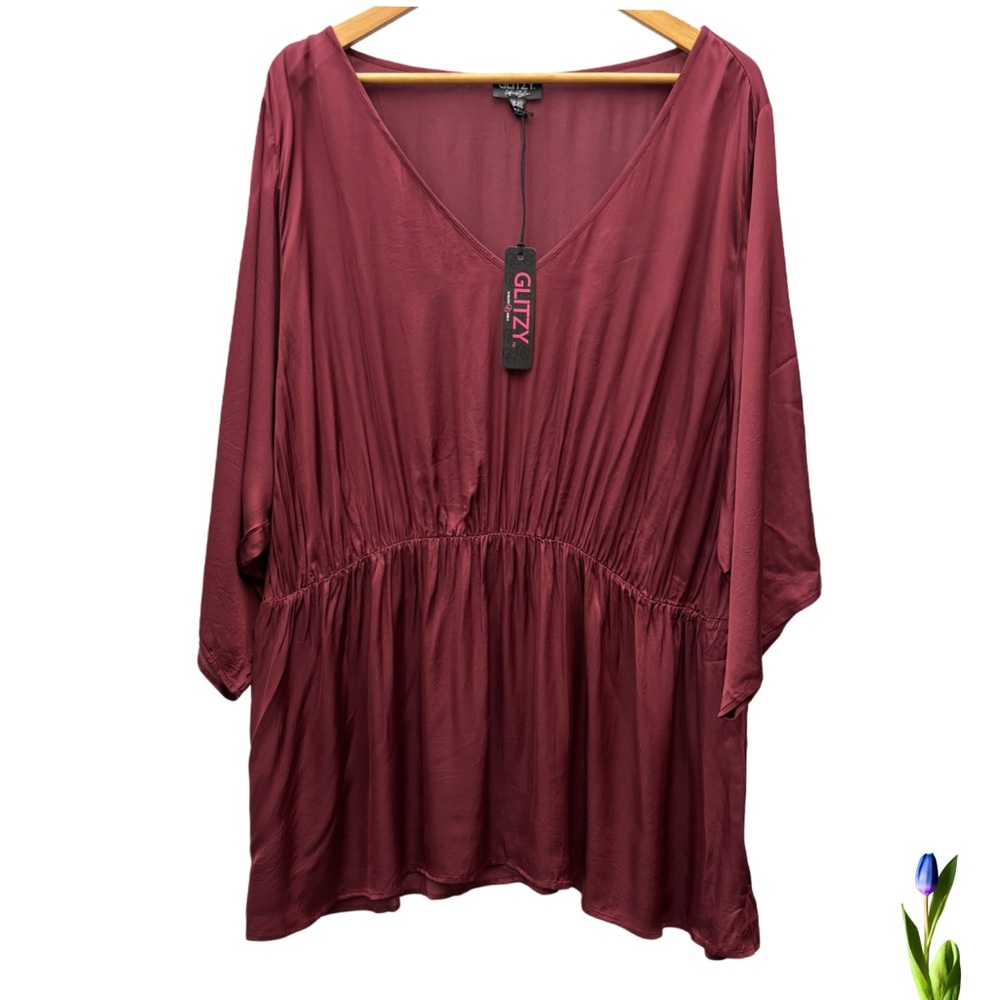Glitzy Girlz Wine Color blouse silky New With Tags 6XL